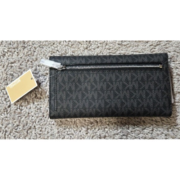 NWT MIchael Kors Jet Set Large Signature Logo Tri-Fold Wallet Black - Picture 2 of 6
